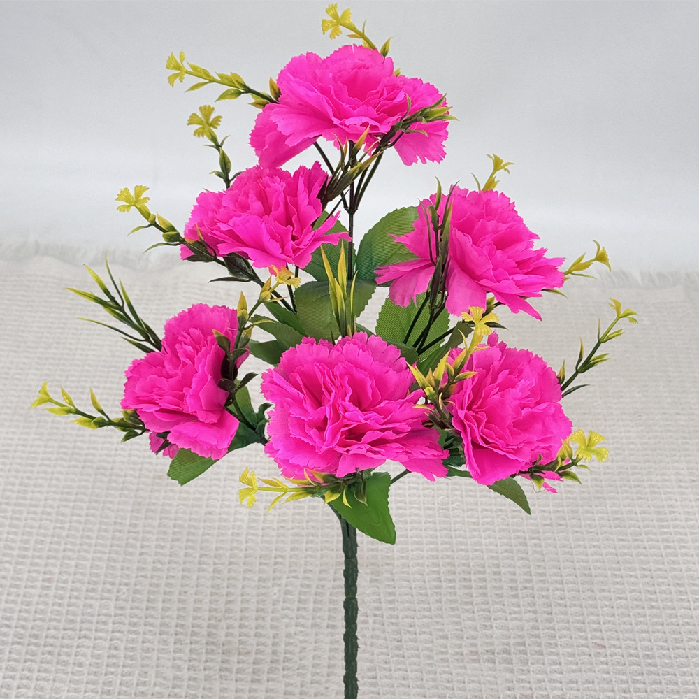 Flores artificiales Clavel de 6 cabezas Flores artificiales Flores de tela plástica Flores grandes Decoración de mesa de salón Arreglos florales artificiales