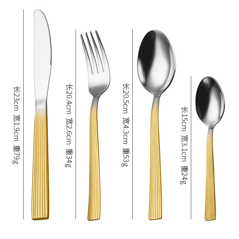 Comercio exterior de alta calidad cuchillo de acero inoxidable tenedor cuchara set lujo ligero cubiertos de carne cuchillo de postre cucharas de viento de alto nivel