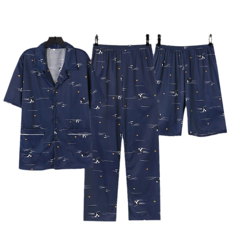 Pajamas de tres piezas para hombres de verano pantalones de algodón de manga corta para hombres de verano delgada ropa de hogar para niños de tamaño grande