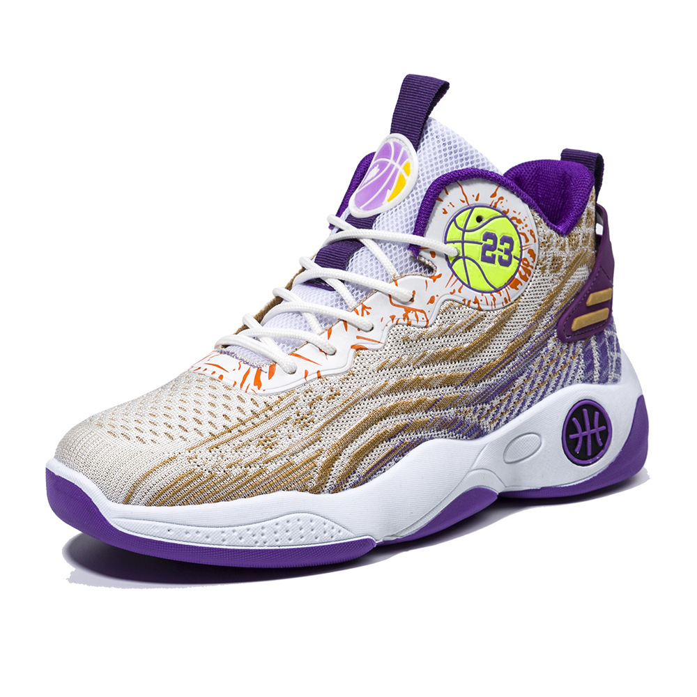 Nowe buty męskie cross border z wysoką cholewką z siateczki, oddychające, praktyczne buty do koszykówki, młodzieżowe, męskie, antypoślizgowe, odporne na zużycie, buty sportowe na świeżym powietrzu_voghion.com