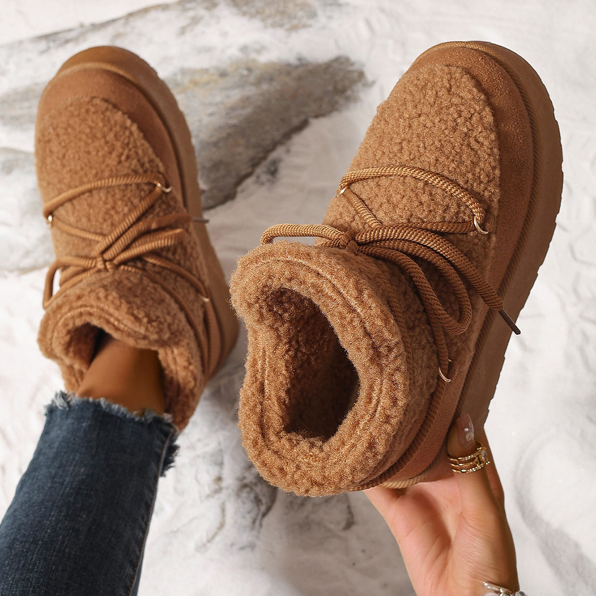 Autumn and winter new fashion cashmere thickened warm short tube slip-on elastic snow boots_voghion.com
