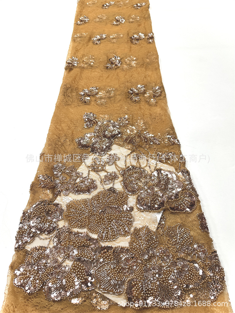 Fábrica directa tela bordada de encaje flor tridimensional tubo bordado vestido de boda vestido de moda tela de vestido