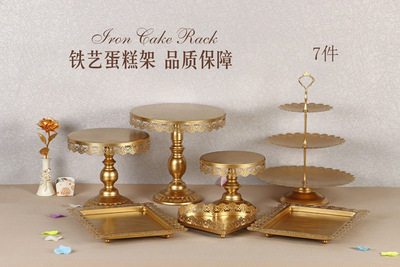 Estante de pastel europeo de hierro forjado conjunto de decoración de boda postres tienda de bocadillos estante de baile prop bandeja de pastel