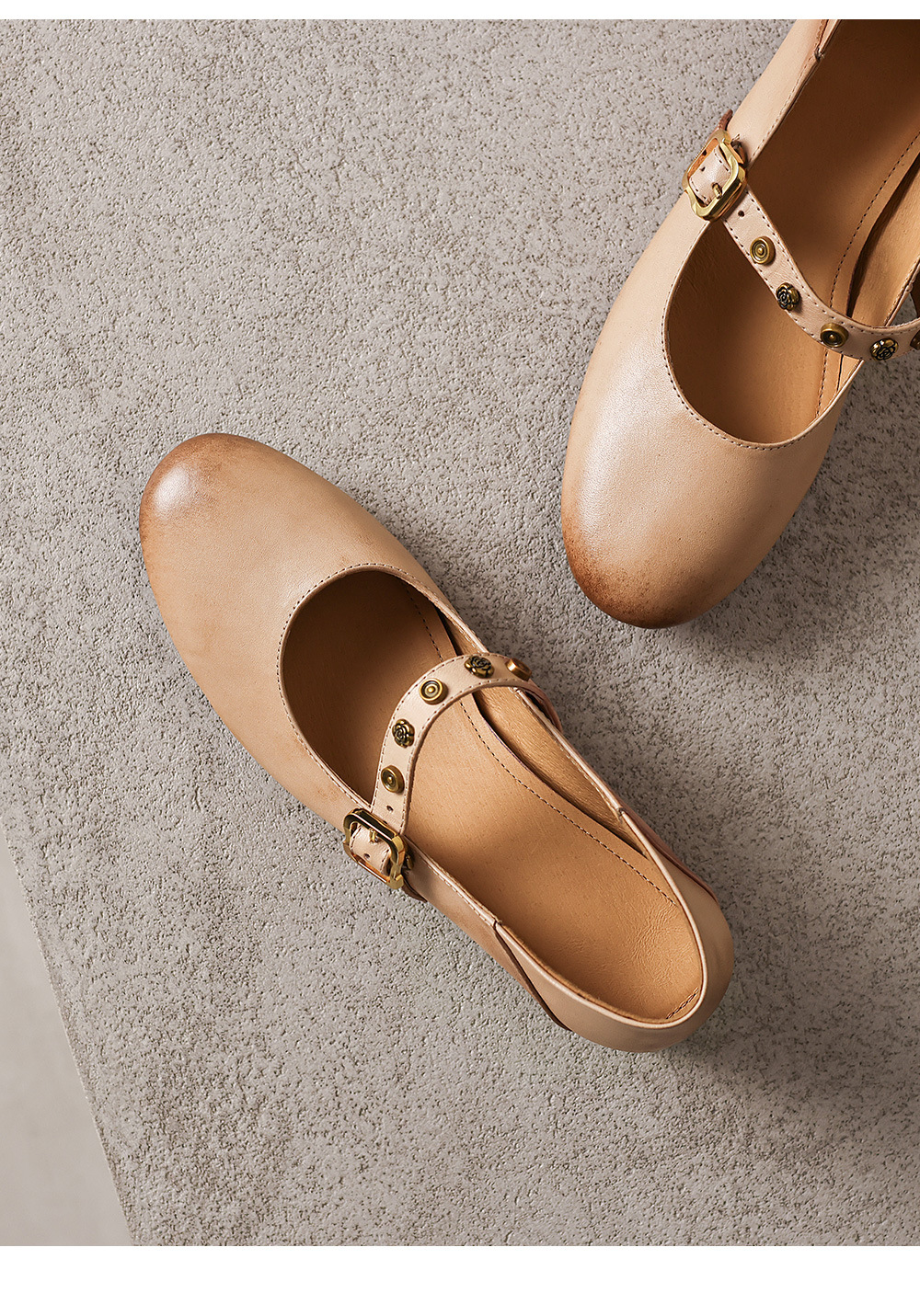 Giày Mary Jane nữ quai ngang khóa đinh tán, gót thô 4 cm, mũi tròn kiểu ballet — đen chi tiết 24