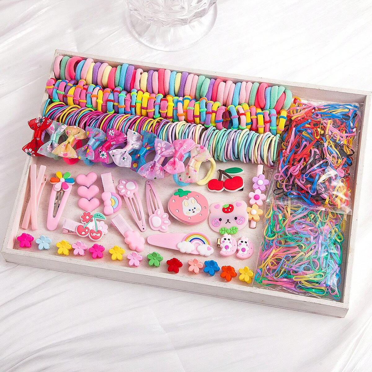 Tocado de los niños horquilla combinación traje caja de regalo banda de pelo del bebé chica clip lateral accesorios para el cabello chica princesa cuerda de pelo