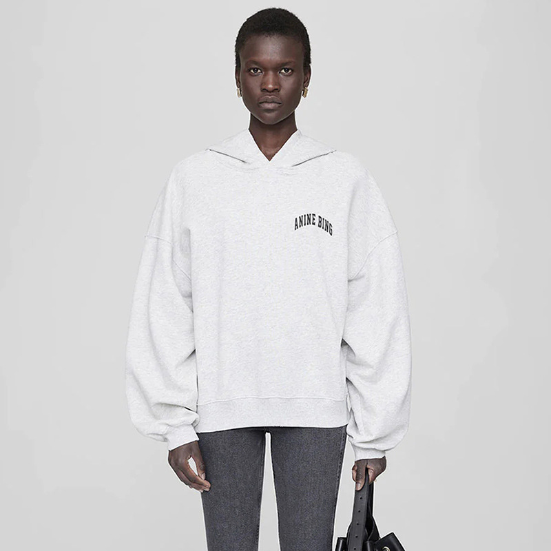 2025 New Winter Style North American Niche Ab Left Chest Classic Small Letter Printing Fleece-Lined Women's Loose Hooded Sweatshirt 2025 New Winter Style North American Niche Ab Left Chest Classic Small Letter Printing Fleece-Lined Women's Loose Hooded Sweatshirt