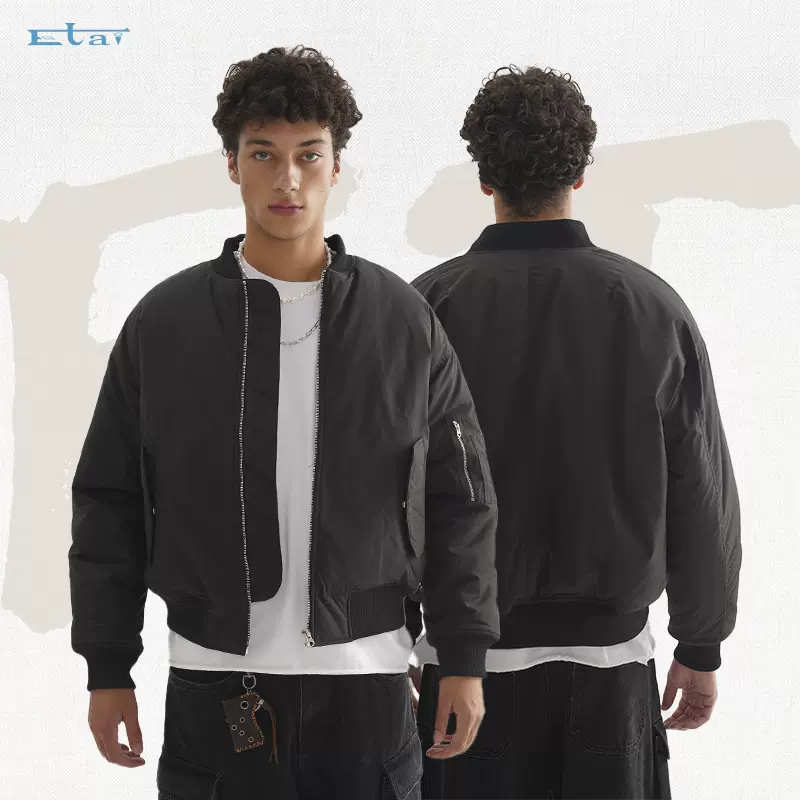 ETAI男装|美式潮牌短款飞行员夹克简约纯色多功能防泼水拉链夹克