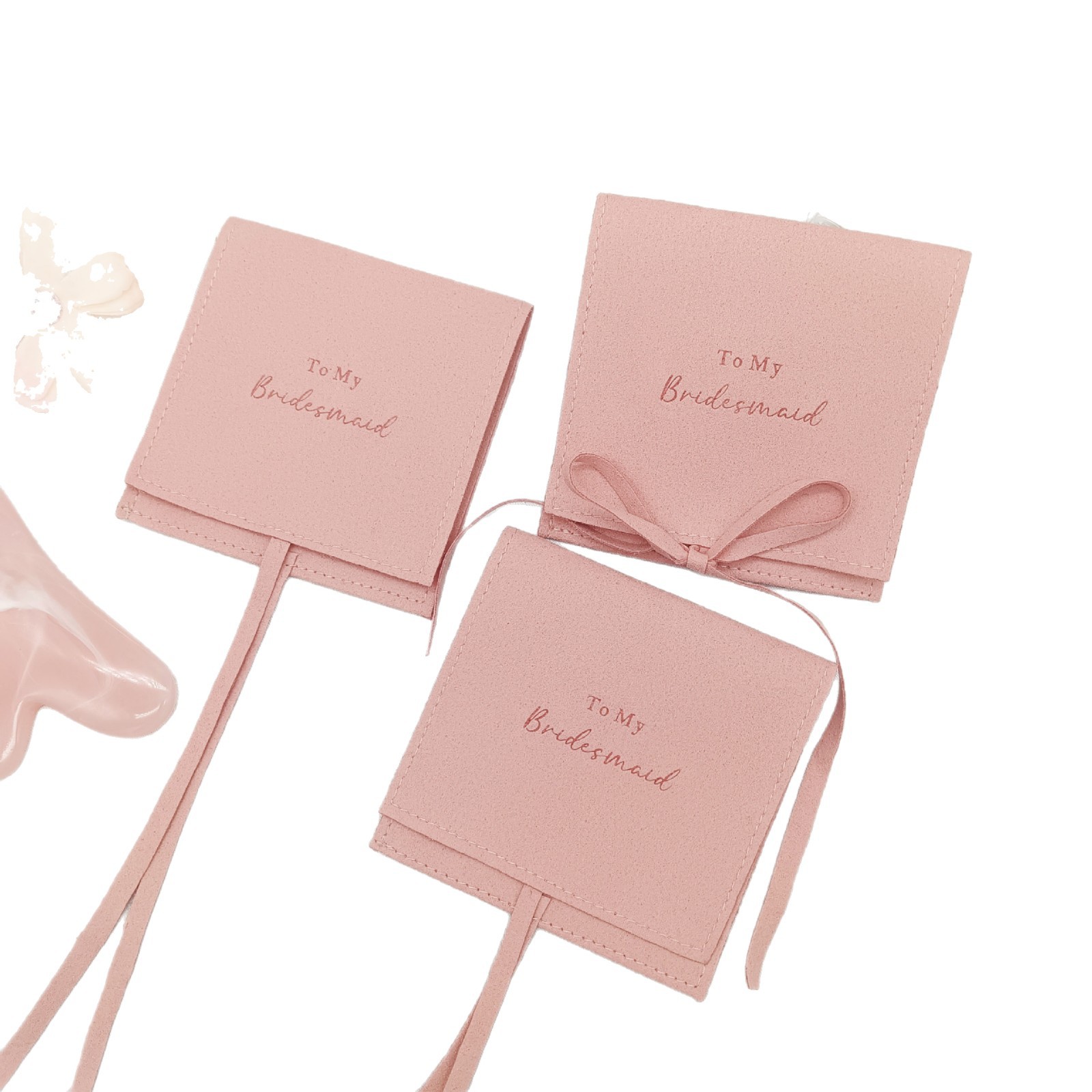 Bolsa de terciopelo de microfibra de doble cara, bolsa de embalaje con tapa abatible para pendientes, collares y lápices labiales, bolsa de almacenamiento para tarjetas de banquete de boda, personalizable