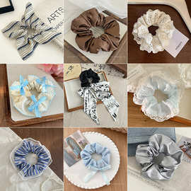 韩系蝴蝶结大肠发圈女高级感蕾丝飘带头绳橡皮筋发绳方巾扎发发圈