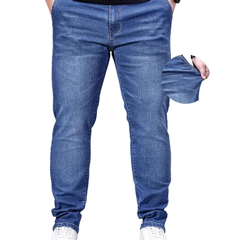 Men's Oversized Stretch Denim Mid-Rise Slim Fit Stacked Denim Jeans with a Tall and Straight Cut, Sizes 2Xl-6Xl