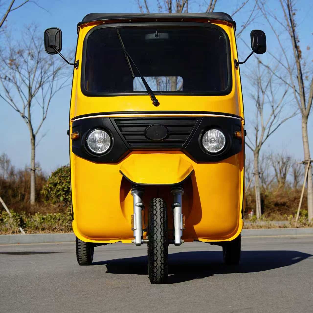 Fully enclosed fuel-powered passenger tricycle, used for urban transportation in Southeast Asia, cross-border export, yellow