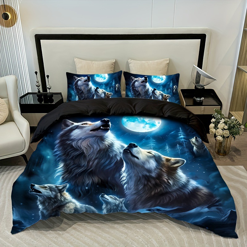 TEMU / JIT transfronterizo impresión digital abrasión edredón kit tridimensional animal lobo blanco estilo textil para el hogar dibujo puede hacer