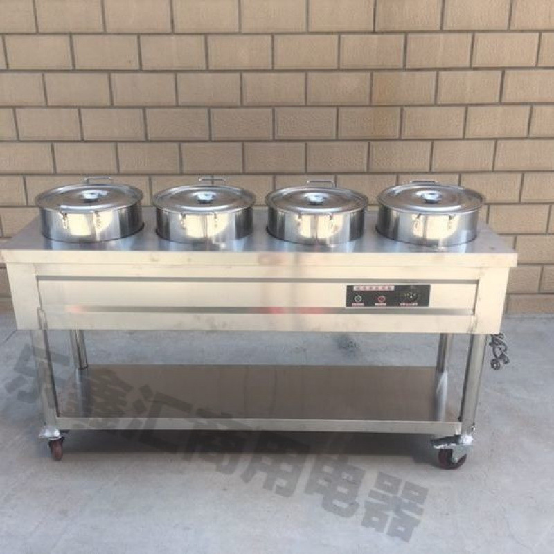 acero inoxidable aislamiento térmico carro de gachas de calentamiento eléctrico móvil comercial calentador de sopa caliente mesa de gachas de aislamiento térmico