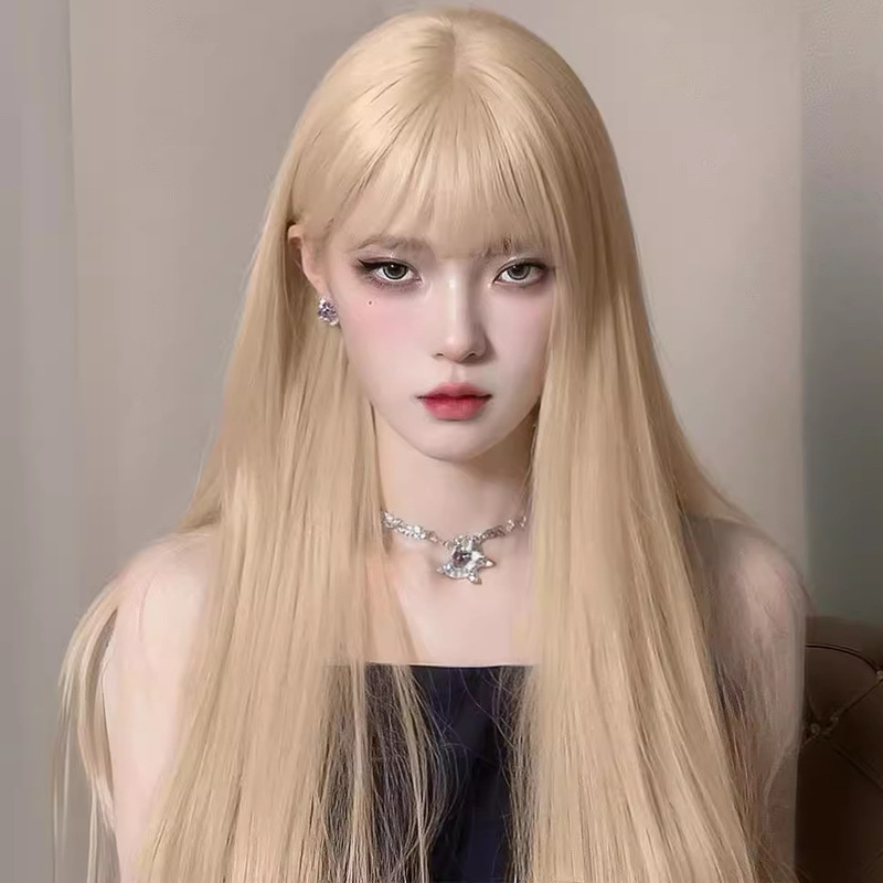 Golden Wig for Women with Long Hair, Medium-Length Natural Long Straight Hair, Platinum Blonde Wig Set for Women, Full Head Wig with Bangs Golden Wig for Women with Long Hair, Medium-Length Natural Long Straight Hair, Platinum Blonde Wig Set for Women, Full Head Wig with Bangs