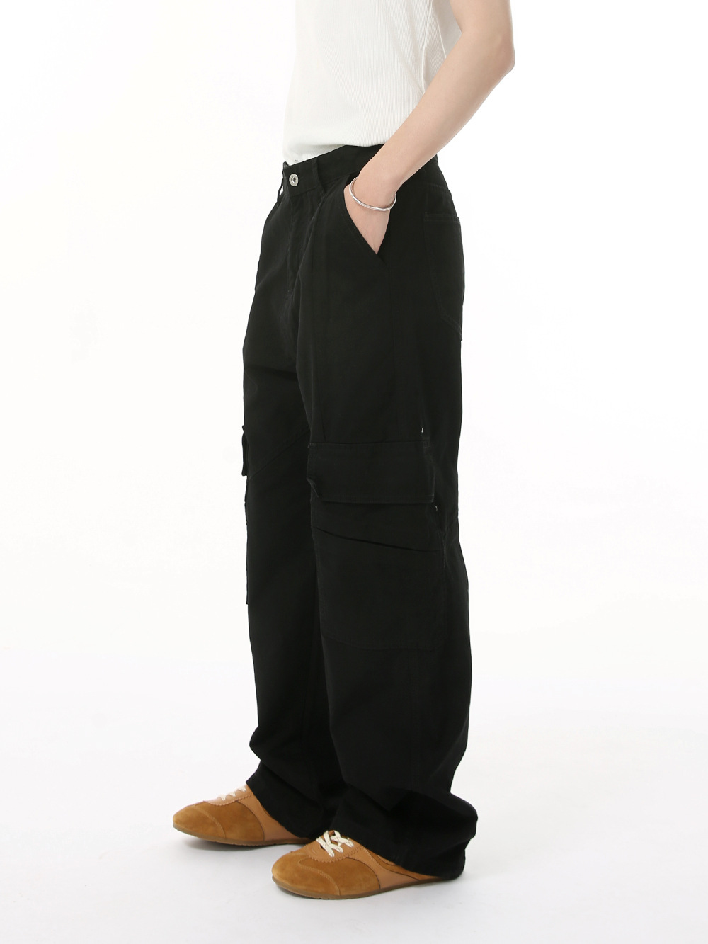 MTLCLOTHES para hombre | Vaqueros lavados sueltos de color sólido de algodón recto americano de calle alta