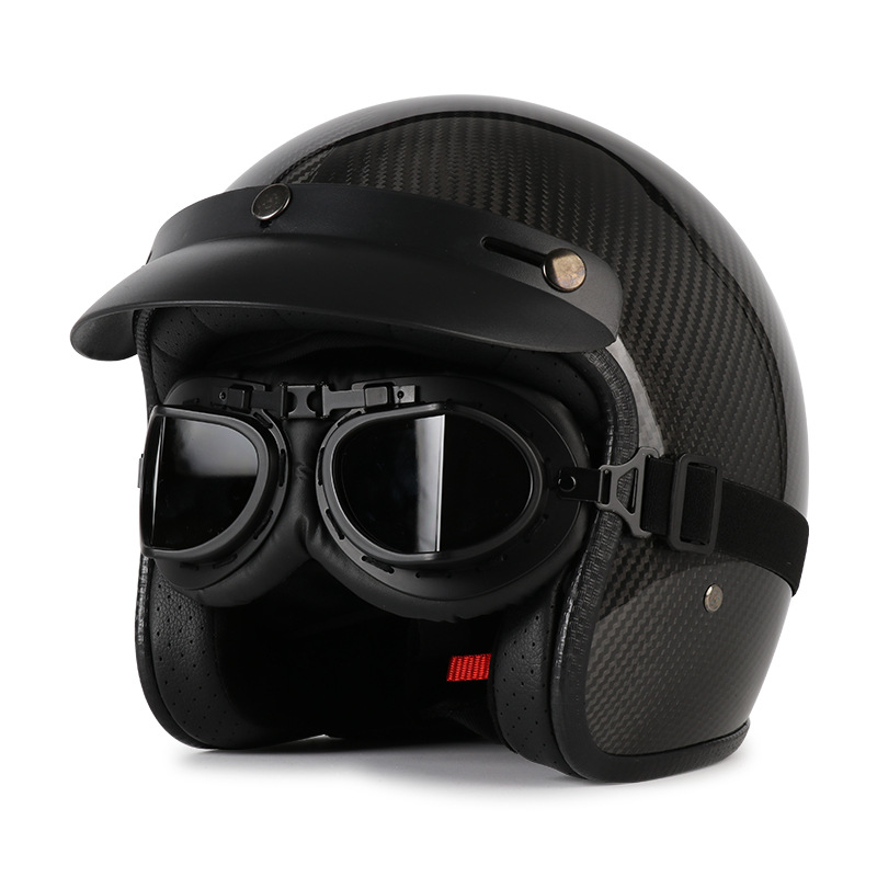 [En Existencia] Casco de Motocicleta Retro de Fibra de Carbono, Certificado 3C, Casco 3/4, Casco de Seguridad para Motocicleta, Apto para Todas las Estaciones