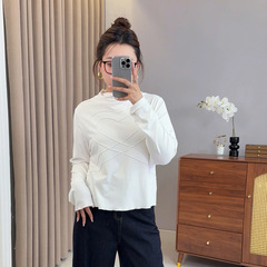 爱元2025秋季新款大码女装打底衫半高领木耳边爱心长袖T恤9079