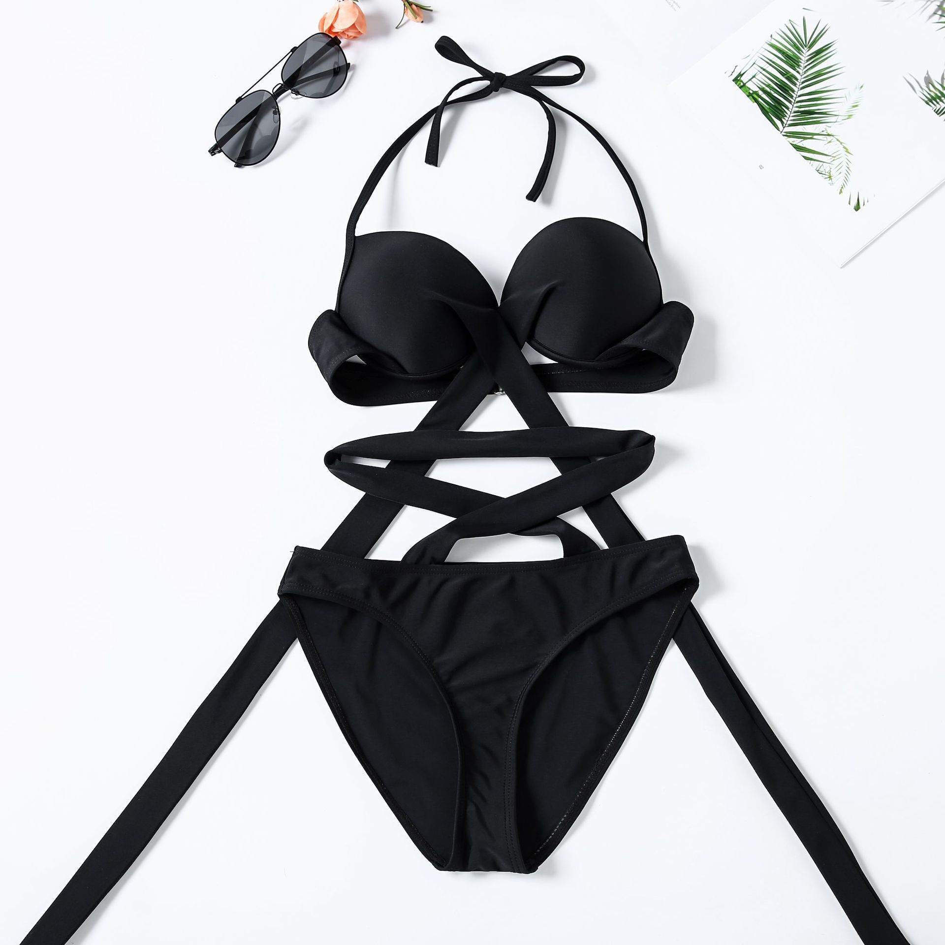 Push up Black White Color Matching Bikini - Cut out Bikini - Uniqistic.com