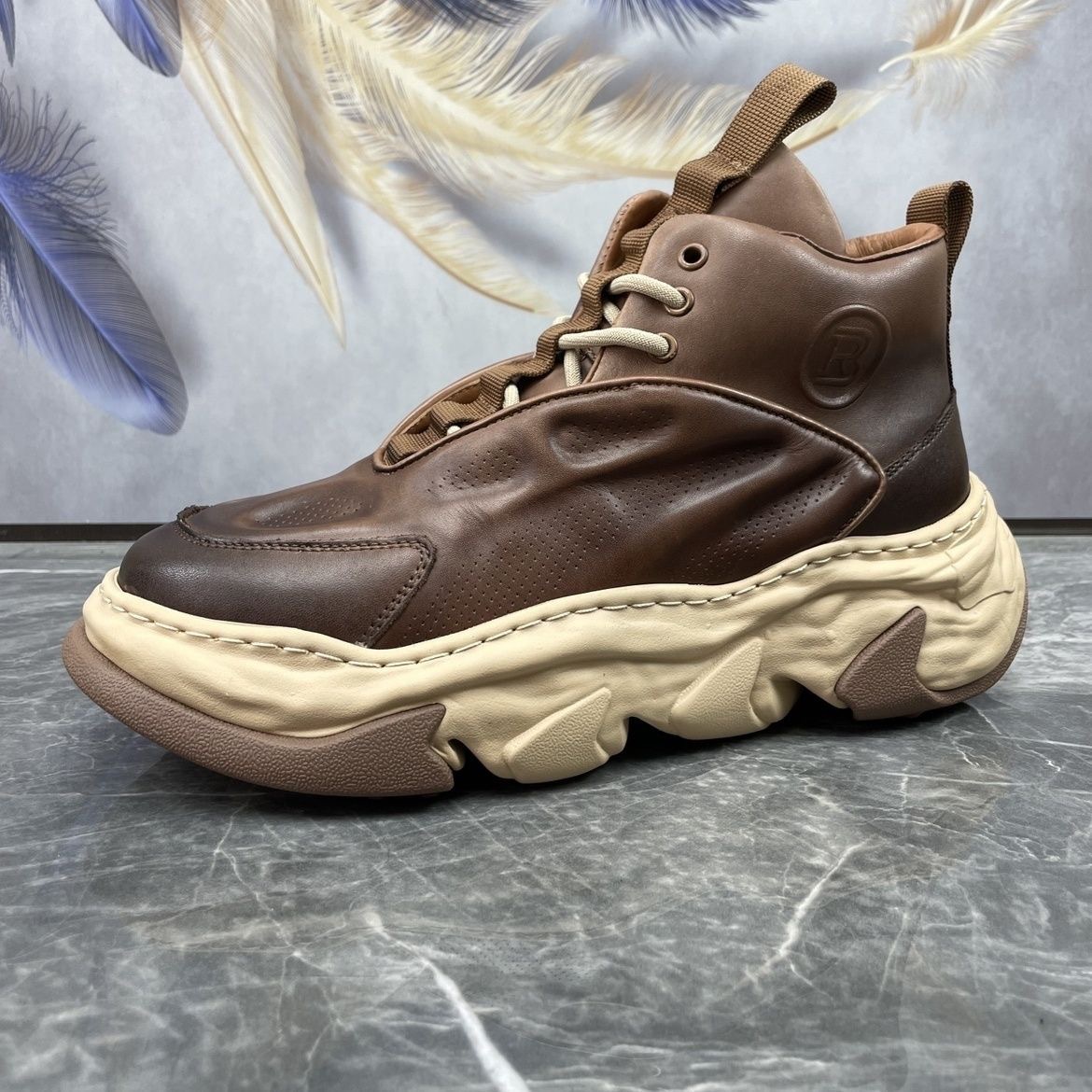 M's Dad 2023 Autumn Leather New High-Top Thick-Soled Height-Increasing Sneakers Casual Trdy Korean Style Shoes For_vogvips.com