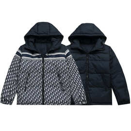 美式潮牌DI男女同款连帽外套经典千鸟格双面穿羽绒服欧货平替跨境