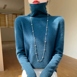 一线成衣纯羊毛衫女堆堆领无缝内搭针织打底衫高领宽松毛衣