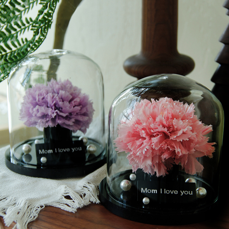 Regalo del Día de la Madre, cúpula de cristal con clavel, rosa del Principito, flor seca, regalo de cumpleaños, adorno, flor real, flor eterna