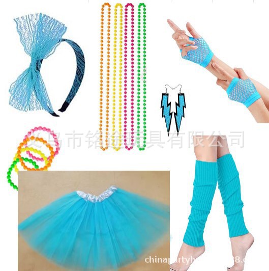 1980 rosa roja verde cabeza hebilla gafas pendientes guantes carnaval fiesta traje de baile suministros