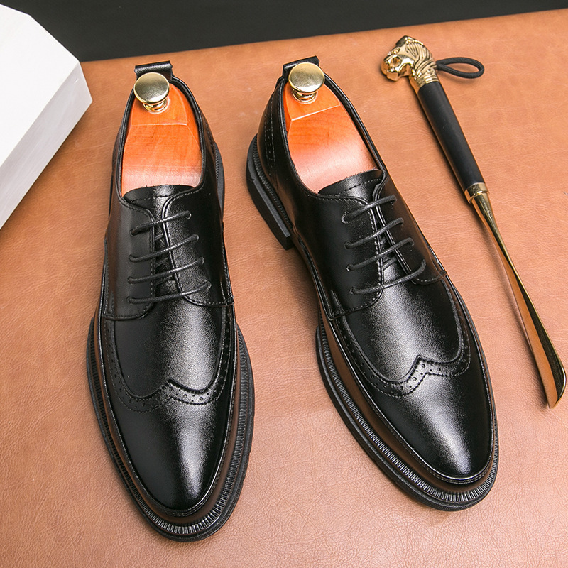 Zapatos de cuero casuales para hombres, zapatos de estilo británico de moda coreana para hombres, zapatos de boda para novio. image 4
