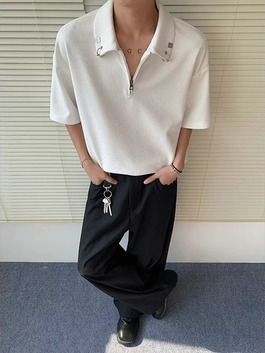 Unisex Polo Shirt with Collar, Short-Sleeve, Trendy Brand Summer T-Shirt, Korean Style, Loose Fit, Fashionable, 2025, Versatile Top