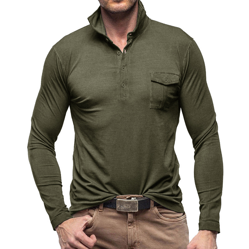 Men's Polo Shirt Long Sleeve Solid Colour Autumn Winter Style_voghion.com