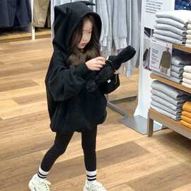 儿童韩版卫衣秋季新款童装女童宝宝黑色恶魔角连帽卫衣中小童