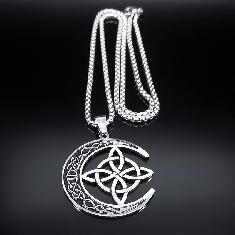Collana con ciondolo a forma di luna irlandese, nodo cinese, celtico, vichingo nordico, in acciaio inossidabile_voghion.com