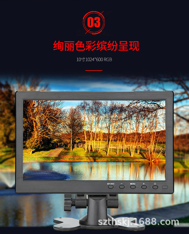 10.1inch Inch Small Monitor for Car with Hdmi+Vga+Av+Usb for Playing Movies, Music, and Images in the Car