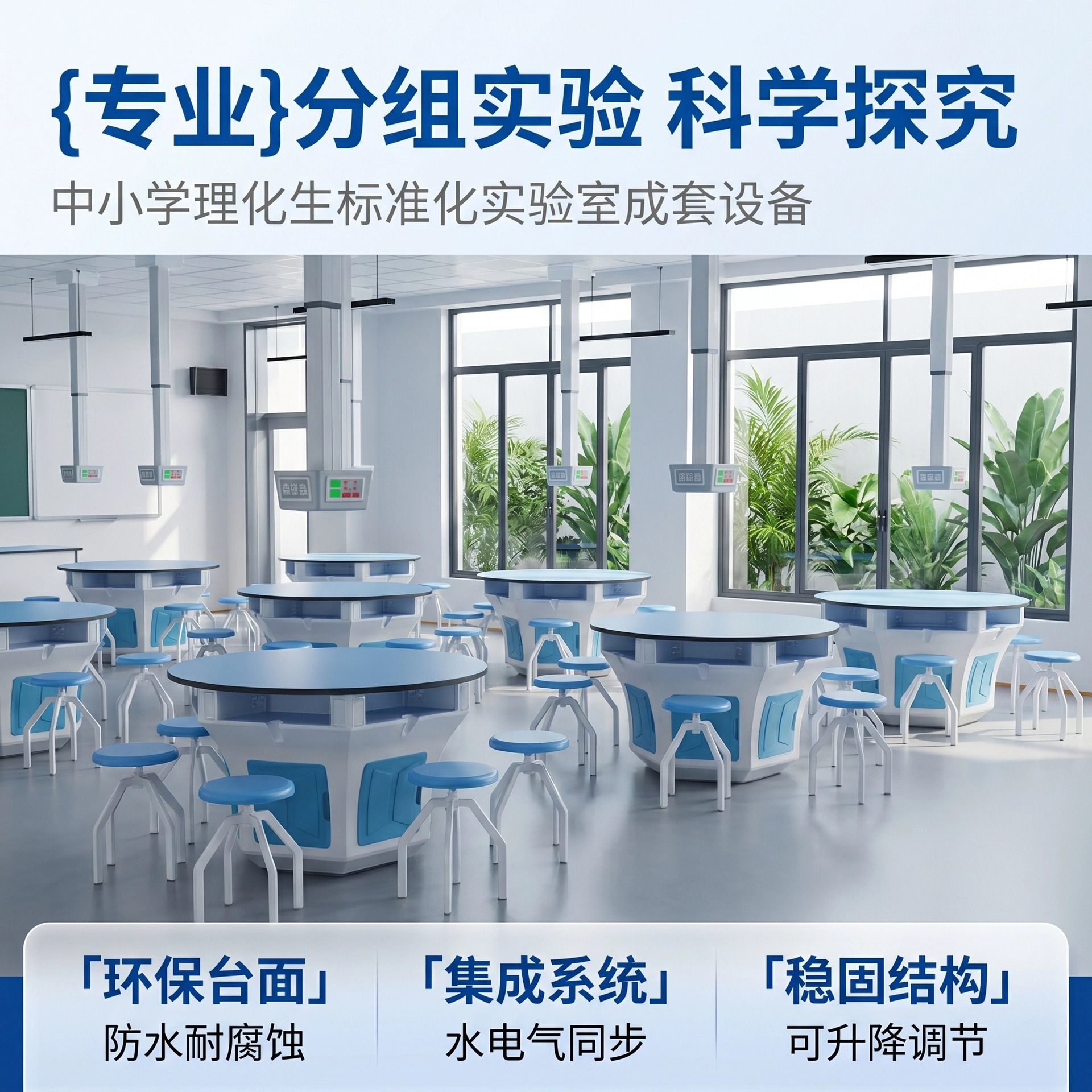 All-plastic suspended hexagonal experimental table for physics, chemistry, and biology experiments, laboratory desk and chair