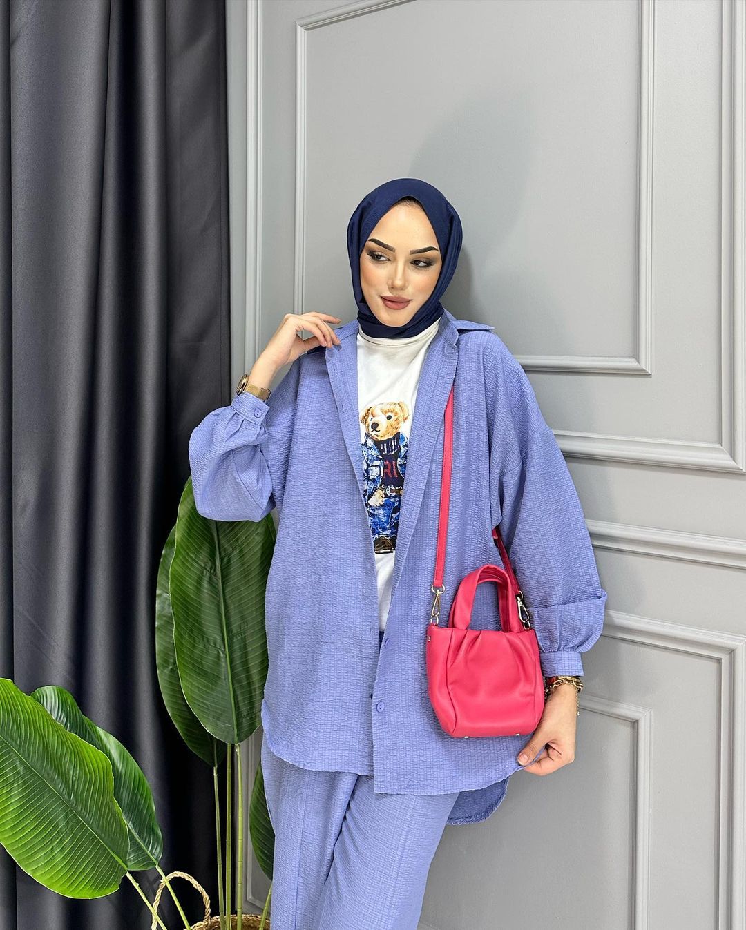 Modisches Muslim Damen Set Aus Kreppstoff Bluse Und Hose Locker_voghion.com