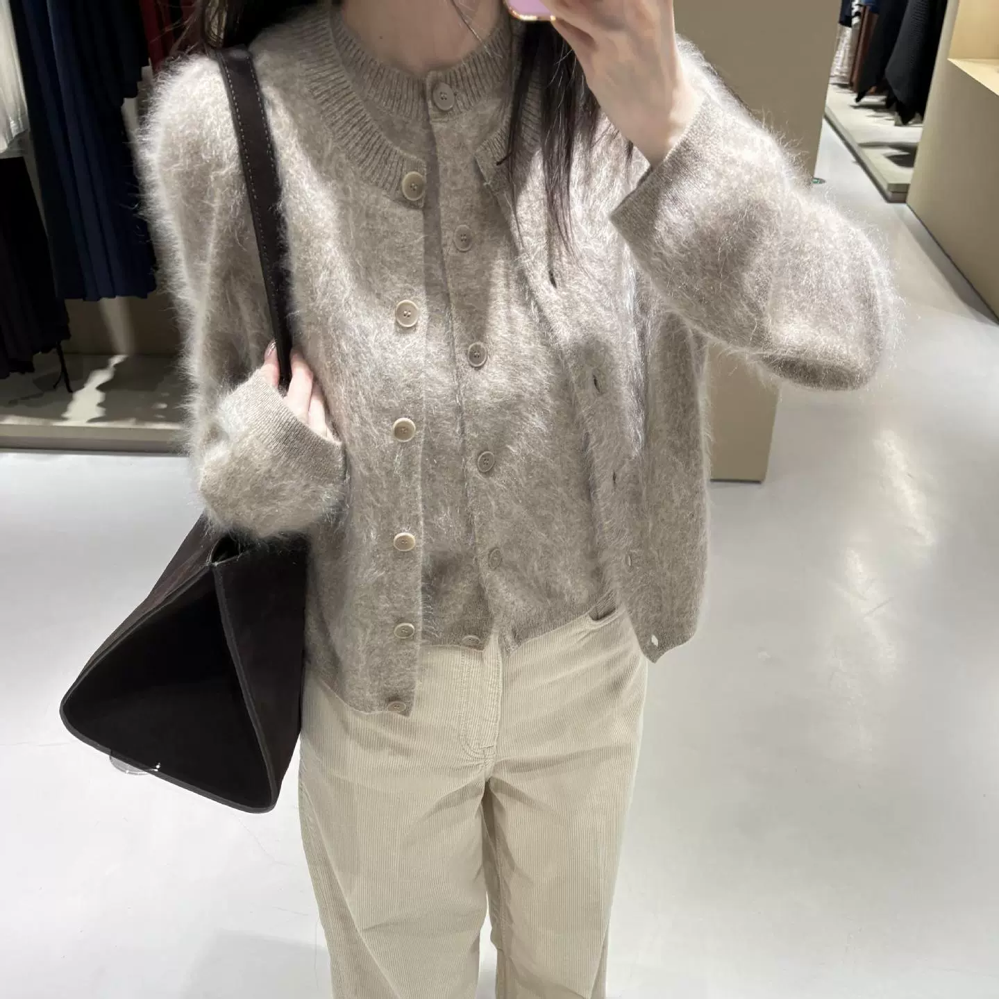 C家25秋冬新款针织开衫羊毛绒面长毛软糯小开衫纯色女 1230442004