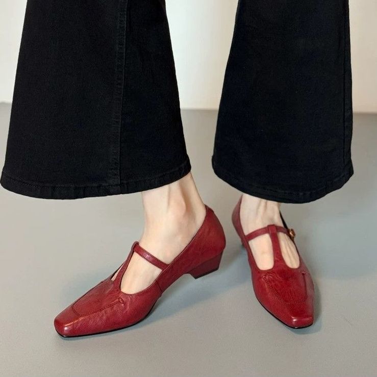 2026 retrógrado correa de T delgada zapatos de mujer simple elegante zapatos de tacón bajo zapatos de viaje