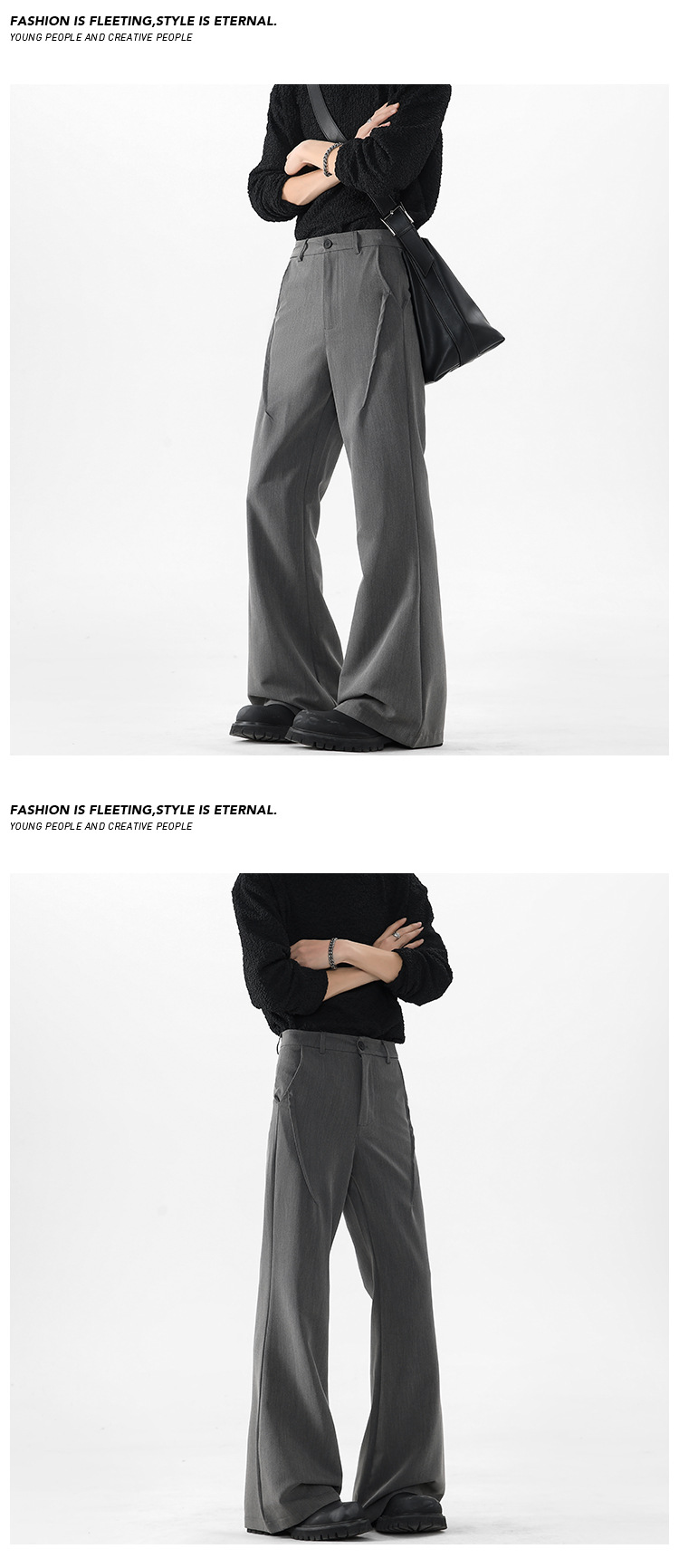 Black Micro-flared Trousers For Tall Men Casual Summer Suit Pants_voghion.com