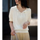 Temperament Commuting Casual Round Neck Short Sleeve Apricot Knitted Sweater Women's 2025 Summer New High-End Beaded Top