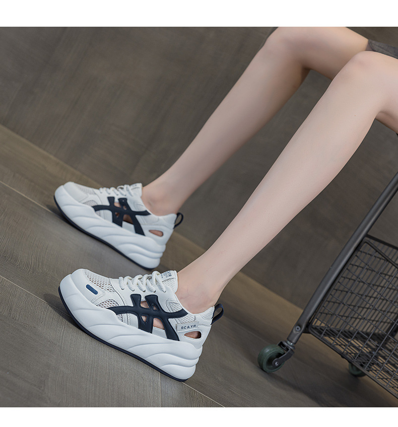 Giày sneaker nữ đế dày tăng chiều cao, phong cách thể thao thời trang, thiết kế đục lỗ thoáng khí mùa hè — M2896 màu trắng, M2896 màu xanh lam chi tiết 20