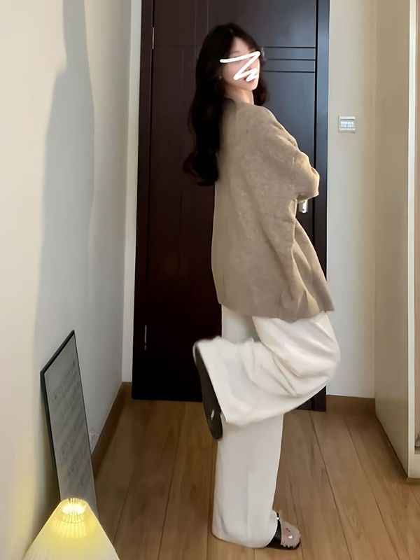 慵懒风早秋穿搭燕麦色毛衣针织开衫女春秋2025高级感宽松休闲外套|undefined