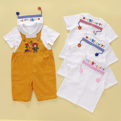 Miki Children's Apparel - New Unisex Kids Cartoon Honey Bear and Flower Pendant Navy Collar Short Sleeve Shirt Top