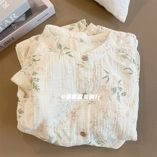 Double-layer Pure Cotton Gauze Pajamas Women's Spring and Autumn New Long-sleeved Japanese Style High-end Summer Style Outwear Home Clothes