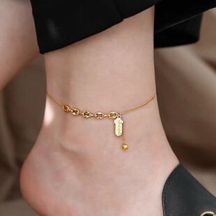 2024 new high-end sign good luck anklet female niche ins high-end design sense gold-plated foot ornaments do not fade jewelry