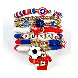 美加墨世界杯手链阿根廷法国墨西哥球迷字母软陶足球运动比赛手链