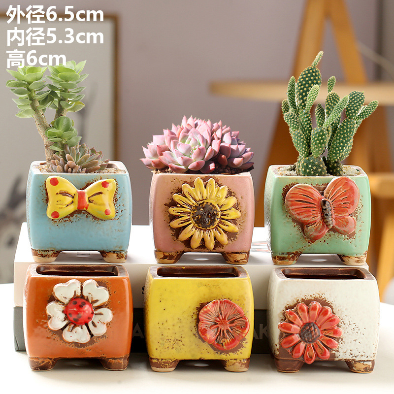 Macetas de cerámica para suculentas con diseño de animales de dibujos animados, pequeño tamaño, para estante de flores en casa, suministro al por mayor