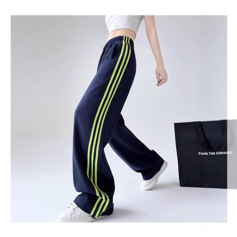 White and Gray American-Style Sports Pants for Women, New Spring and Autumn High-Waisted Straight Wide-Leg Pants, Convertible Jogger Pants, Striped Sweatpants Wholesale White and Gray American-Style Sports Pants for Women, New Spring and Autumn High-Waisted Straight Wide-Leg Pants, Convertible Jogger Pants, Striped Sweatpants Wholesale