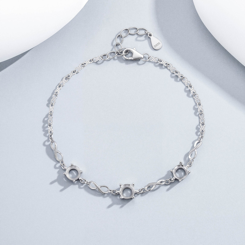 S925 solid sterling silver 3 main stones 5.2mm empty setting DIY Moebius endless ring bracelet jewelry S925 solid sterling silver 3 main stones 5.2mm empty setting DIY Moebius endless ring bracelet jewelry