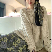 秋季新款女装套装森系复古镂空针织上衣碎花半身裙今年流行两件套