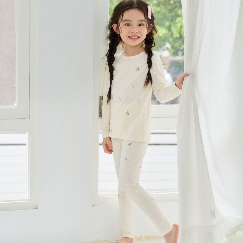 2026 Autumn/Winter A-Class Children's Set Cotton Thermal Underwear Cartoon Cute Baby Homewear Breathable with Open Crotch